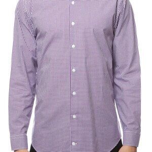 Hugo Boss Men's Slim Fit Button up Dress Shirt purple white Check Size 41/16